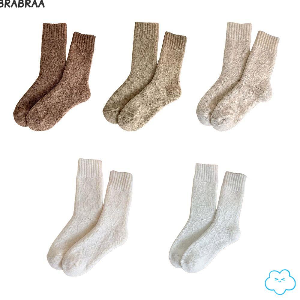 BRABRAA Retro ถุงเท้าผู้หญิง ออกแบบสำหรับทุกฤดู ทำจากขนแกะอุ่นๆ และมีลายหินเพชร พอดีกับข้อเท้า