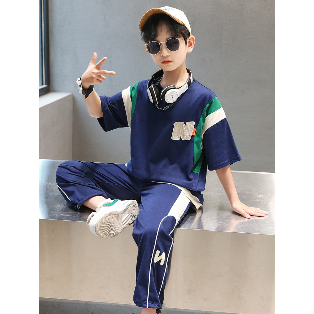 ซุย 童装 ชาย童装夏装套装2025新款夏季衣服中大童气两件套Huzhou Zhili ชุดเด็กเด็กชายฤดูร้อน 202