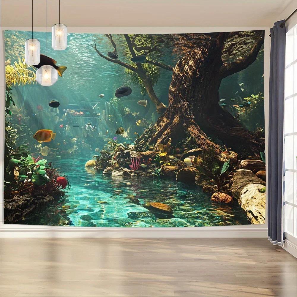 พรมตู้ปลา 1 ชิ้น, ตกแต่งผนังใยโพลีเอสเตอร์, เหมาะสําหรับห้องนั่งเล่น, ห้องนอน, สํานักงานและงานปาร์ตี้ - รูปที่ 5