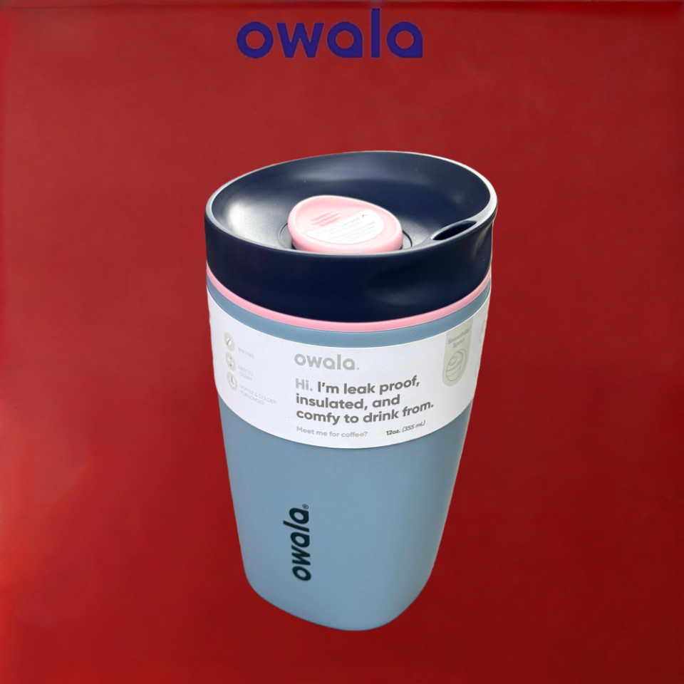 Owala SmoothSip Slider Mug - แก้วกาแฟมือเดียว ฉนวนสูญญากาศผนังคู่ ปลอดสาร BPA 12oz
