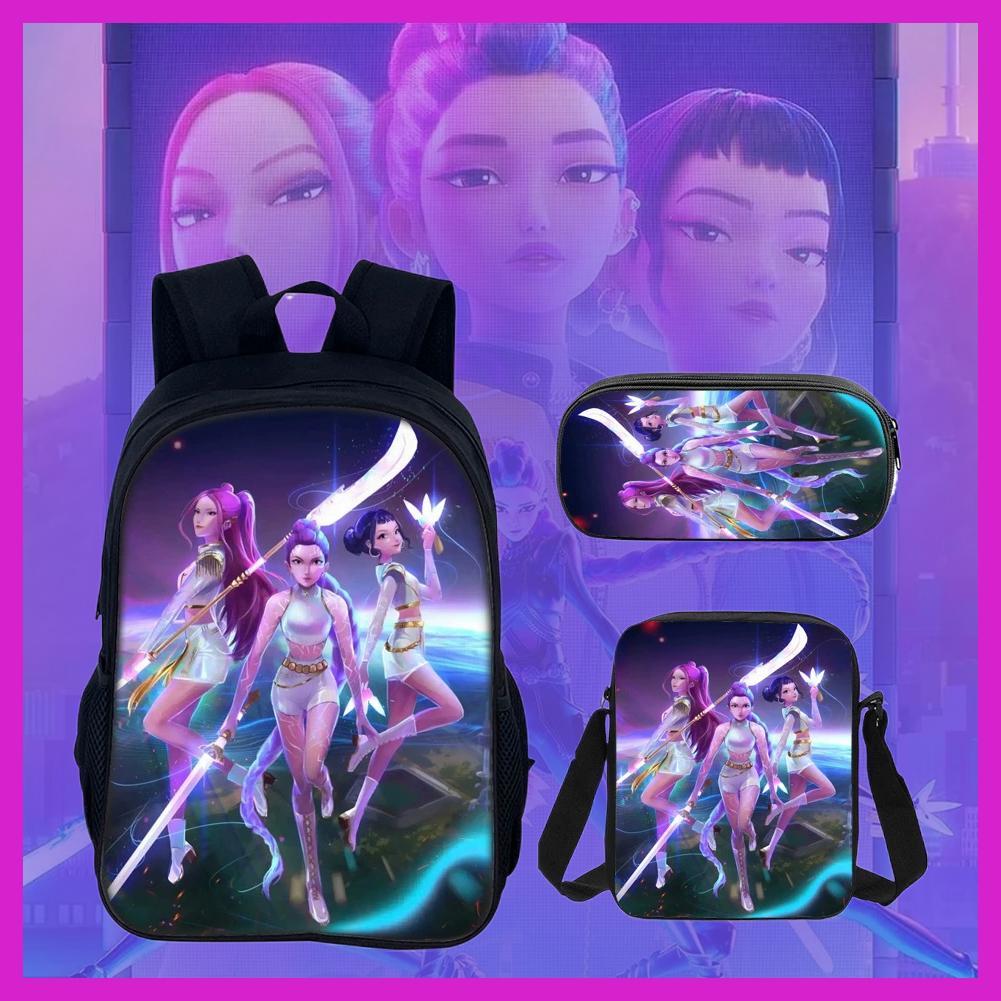 ชุดกระเป๋าเป้ Demon Hunters 3-in-1, Student School Bookbag With Crossbody Bag & Pencil Case, I4o5