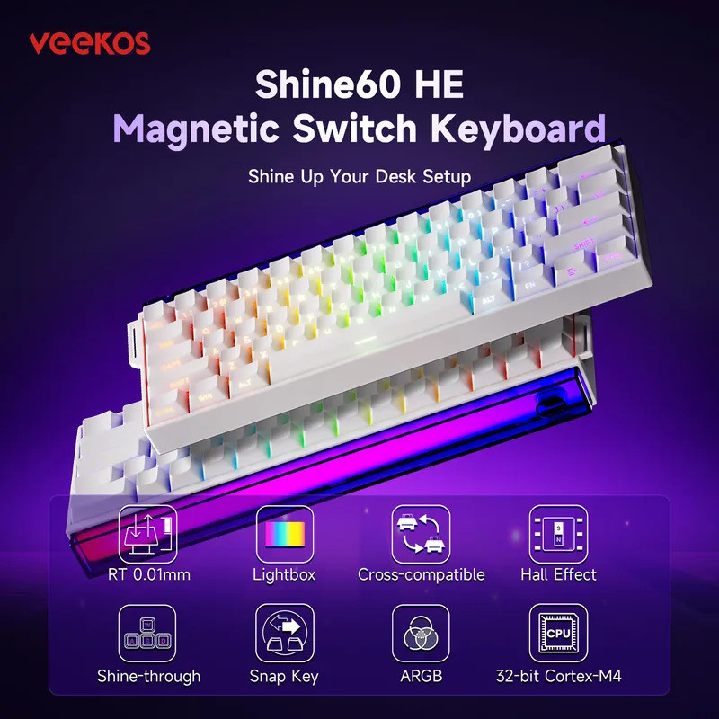 AKKO x Veekos Shine60 HE คีย์บอร์ดสวิตช์แม่เหล็ก 60% Rapid Trigger Keboard RT 0.01 มม.Snap Key คีย์บ
