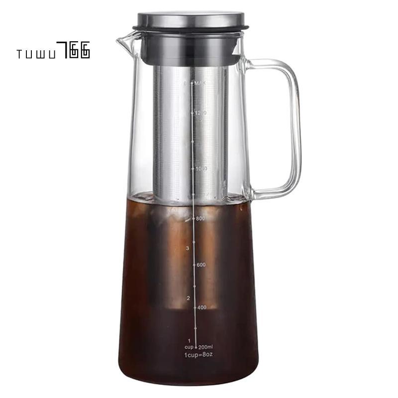 [tuwu766]Airtight 1.0L/34 Oz Cold Brew Iced Coffee Maker-แก้ว Carafe พร้อมตัวกรองกรองชาสแตนเลสแบบถอด