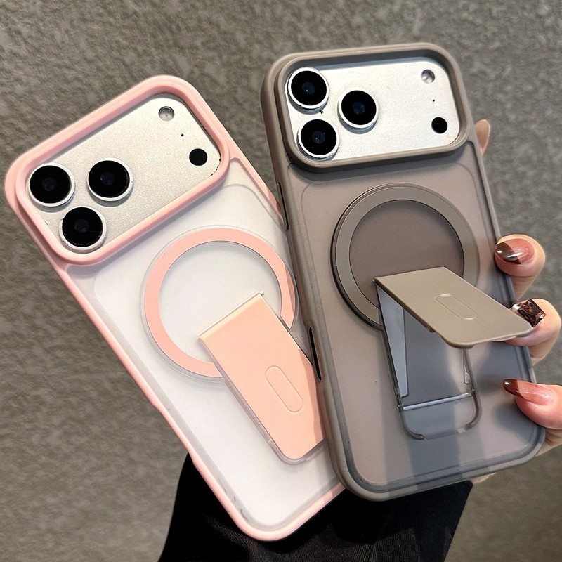 หรูหราโปร่งใสแม่เหล็ก Matte เคสโทรศัพท์สําหรับ iPhone 11 12 13 14 15 16 17 Pro Max Plus Air พร้อมที่วางฝาครอบกันชน