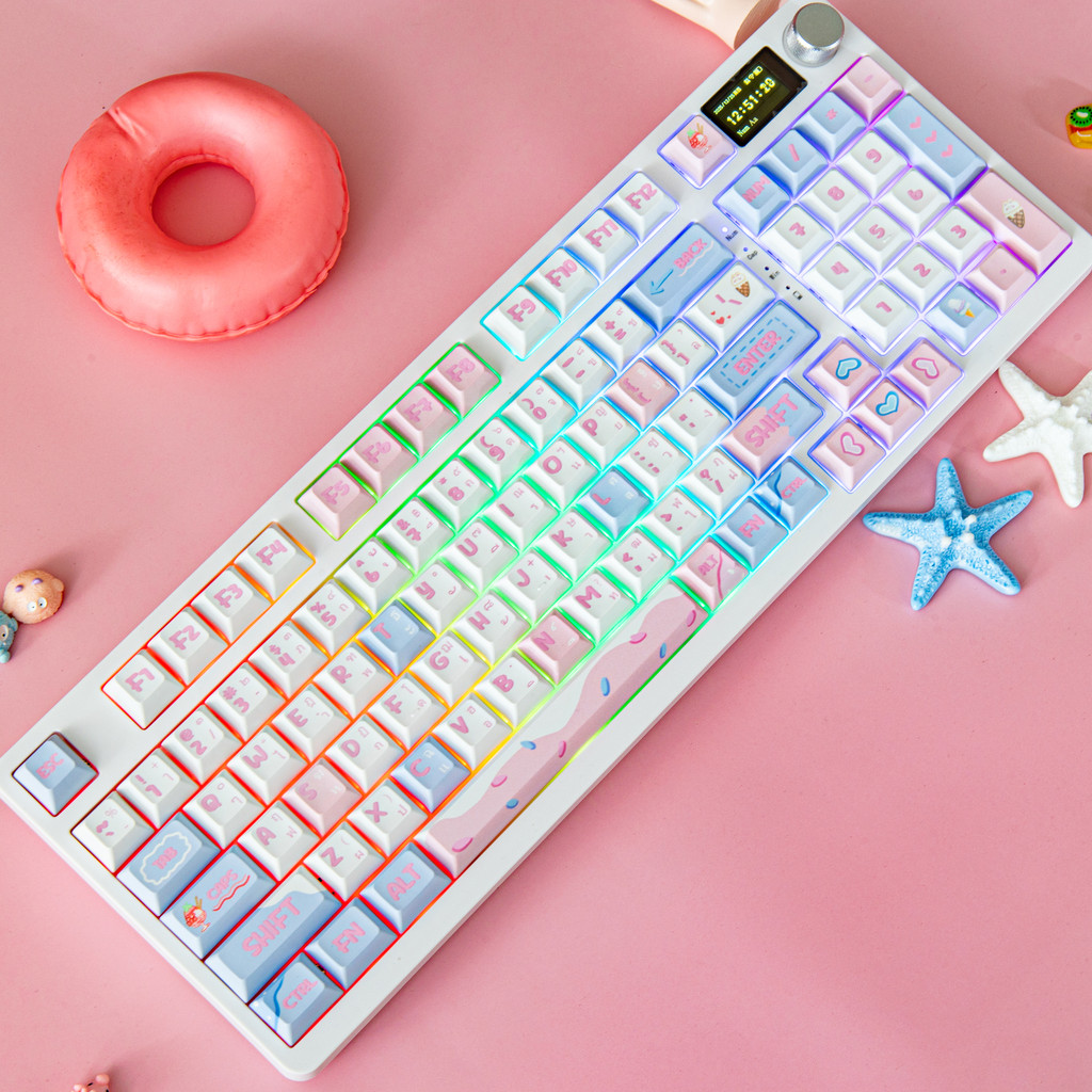 KC98 Pro Ice Cream Thai Tri-Mode Mechanical Keyboard 98% เค้าโครง RGB Lighting Hot-Swappable Switche