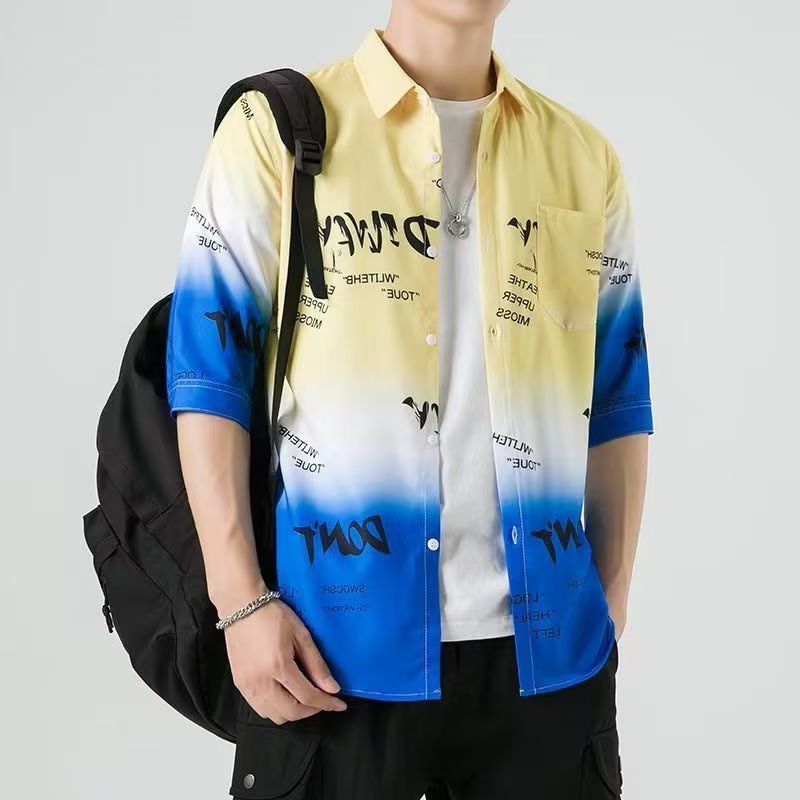 เสื้อโปโลพิมพ์ลาย Casual Man เสื้อโปโล Young Trend Summer Lapel แขนเจ็ดส่วนเสื้อยืดผู้ชาย New Shirt M-3XL
