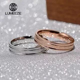 LUMEZE แหวนอินเทรนด์สแตนเลสหรูหราแฟชั่นไทเทเนียม Rose Gold สี Frosted แหวนประณีตผู้หญิงผู้ชายเครื่องประดับของขวัญแต่งงานร้อน TS031 #
