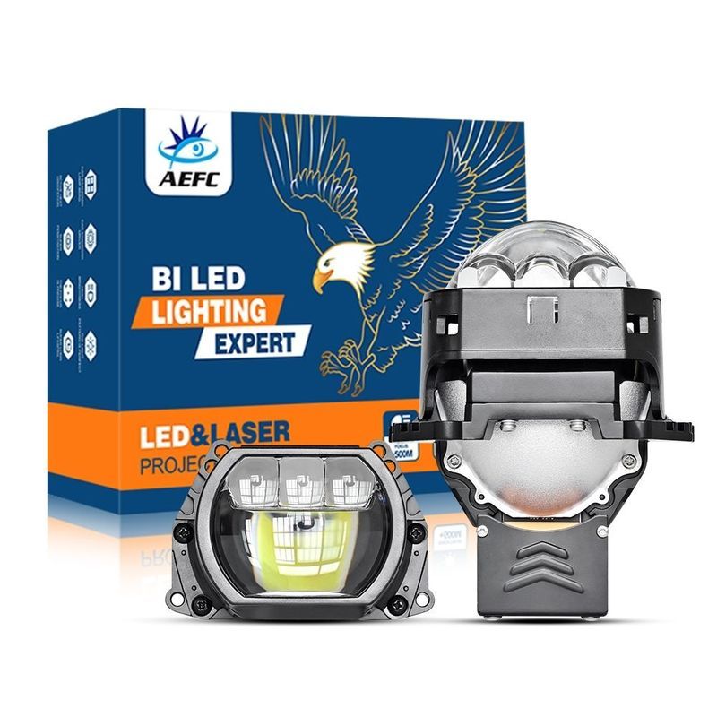 ไฟหน้ารถ LED Dual Light เลนส์ 10 ซม.สแควร์สามแสงเลเซอร์โดยตรง Super Bright 90W High Power H4 H7H11u