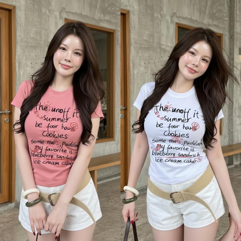 เสื้อยืดทรงเข้ารูปสไตล์เกาหลี พิมพ์ลายแครอท