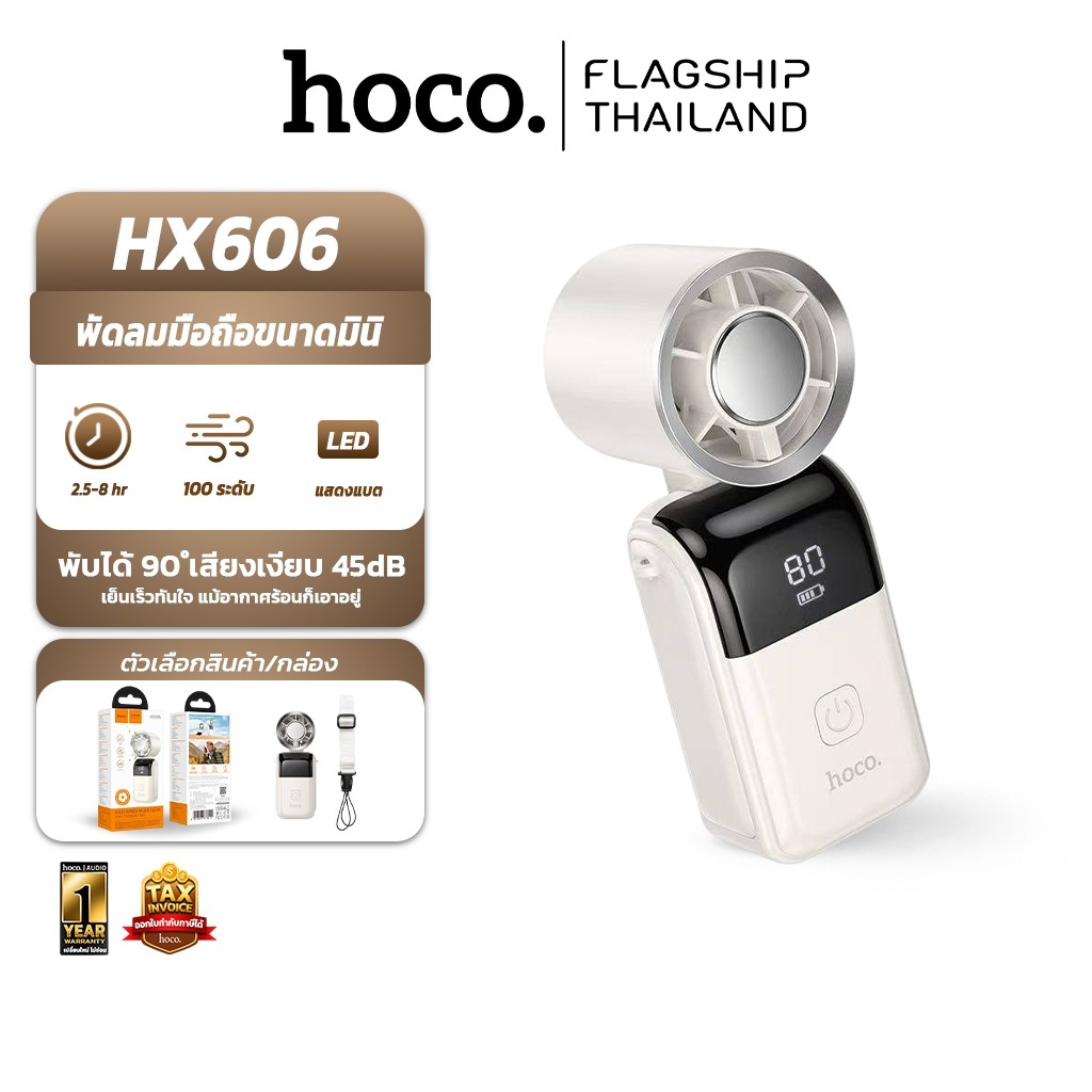 HOCO HX606 พัดลมมือถือ ขนาดมินิ พับได้ 90° ปรับแรงลม 100 ระดับ พร้อมสายคล้องคอ พัดลมพกพา hc6