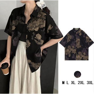 เสื้อดอกไม้มะม่วงหิมพานต์ผู้ชายแขนสั้นฤดูร้อนปกเสื้อการออกแบ…