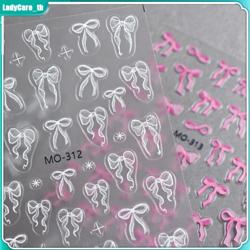 5D Relief Pink Cute Bow Nail Stickers, Simple And Sweet Bow Nail Stickers, Back Glue Nail Stickers, 