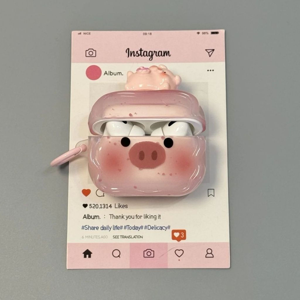PPins Cute three-dimensional lying piglet is suitable for airpods pro2Generation3Replacement Bluetoo
