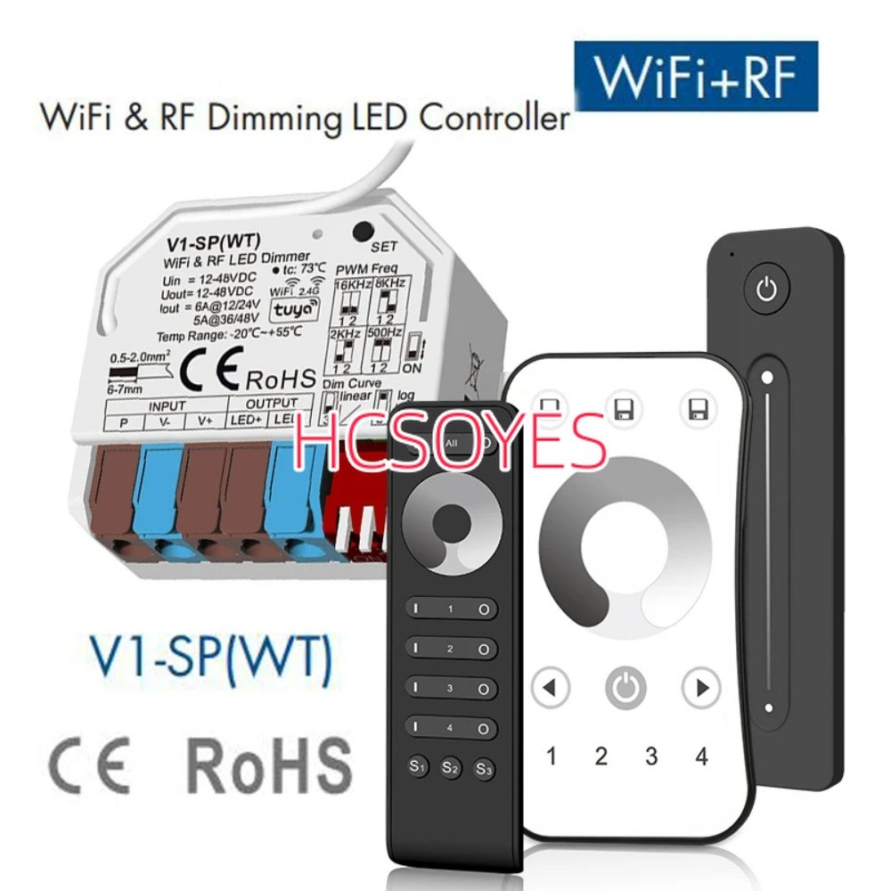 Skydance Mini WiFi+RF dimming single channel LED controller V1-SP(WT) (Tuya App) 1CH*6A 12-48VDC