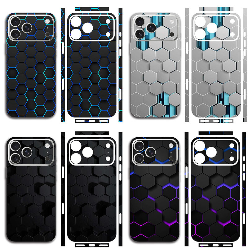 รูปแบบรังผึ้ง Matte โทรศัพท์สติกเกอร์ผิว Anti-Scratch ป้องกัน Decal สําหรับ iPhone 12 13 14 15 16 17 Pro Max หลายสี