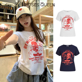 MOSESQUEEN เสื้อผ้าสีสันสดใส แบบเด็กน้อย ที่มีลวดลายพิมพ์บนตัว ชุดเสื้อแขนสั้น สำหรับสาววัยรุ่นในฤดูร้อน #63586