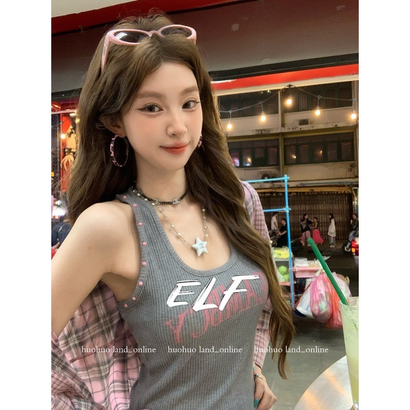 เสื้อสายเดียวแขนกุดสีเทาสำหรับคนชอบสไตล์เซ็กซี่ สวมใส่ได้ในหน้าร้อน
