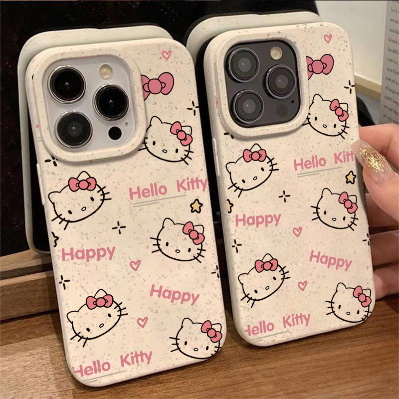 เคสสําหรับiPhone 16 15 Pro Max 11 12 13 14 6 6P 7Plus 8Plus X XR XS Maxสีชมพูแมวข้าวสาลีฟางShell-LM