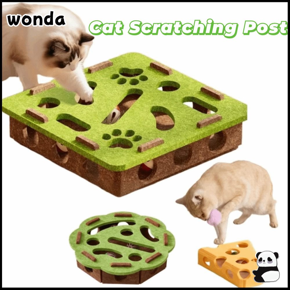 WONDA กล่องปริศนาแมว, Felt with Ball Cat Scratching Posts, ขนาดกะทัดรัด DIY Cat การออกกําลังกายของเล่นลูกแมว