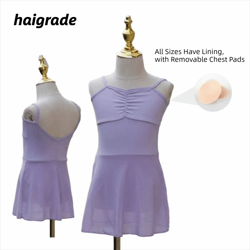 HAIGRADE ชุดบัลเล่ต์, กระโปรง Leotard แขนกุดออกแบบบัลเล่ต์ Leotard, ชุดฝึกด้านหน้า Ruched กระโปรงชีฟ