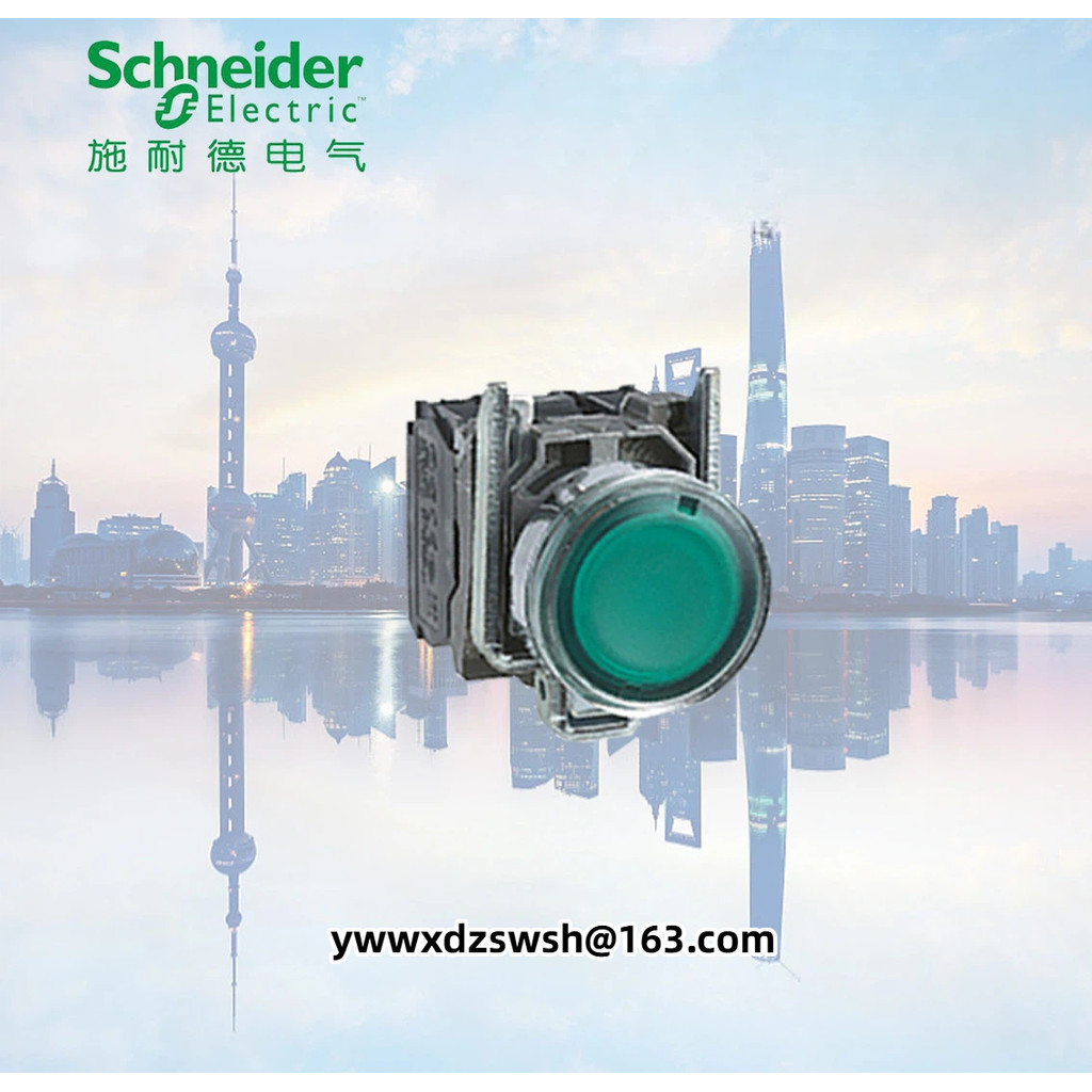 XB4BW33B5 ปุ่ม Schneider พร้อมไฟ LED 24V โลหะแบนสีเขียว 1NO+1NC