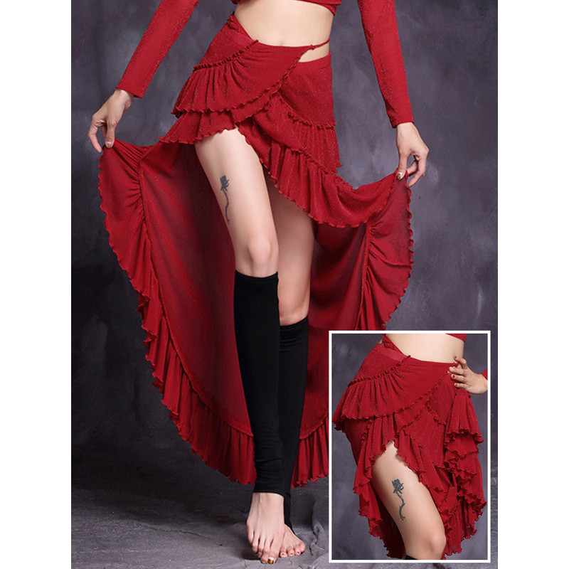 Belly Dance ผ้าพันคอสะโพก 2024 ฝึกชุดกระโปรง Bottoms Oriental Dance ครึ่งความยาวประสิทธิภาพกระโปรงยา