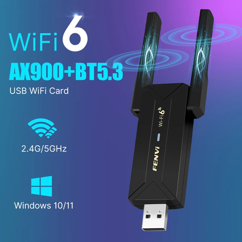 Fenvi WiFi 6 AX900 BT5.3 อะแดปเตอร์ USB WiFi 802.11ax USB Dongle พร้อมเสาอากาศ Dual Band 2.4G/5GHz W