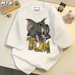 NFV เสื้อยืดแขนสั้นคอกลม💖แฟชั่นเกาหลี ลายพิมพ์แมวทอม ลายพิมพ…