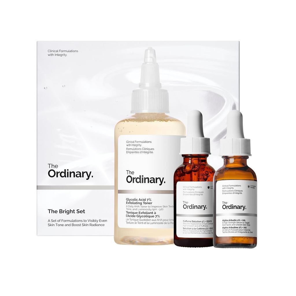 The Ordinary The Bright Set, 3-Step Regimen for Radiant, Even Skin Tone with Glycolic Acid 7% Exfoli