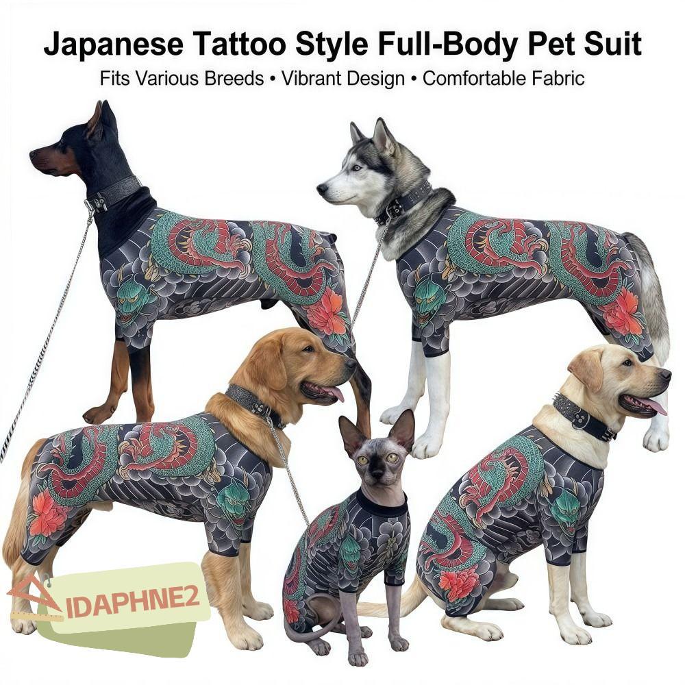IDAPHNE2 สัตว์เลี้ยง Tattoo Jacket, ตลก Four Seasons Dog Cat Tattooed Vest, ความคิดสร้างสรรค์ Cool Close-fit เหมือนจริงเสื้อผ้าสัตว์เลี้ยงสําหรับสัตว์เลี้ยง S ถึง 6XL