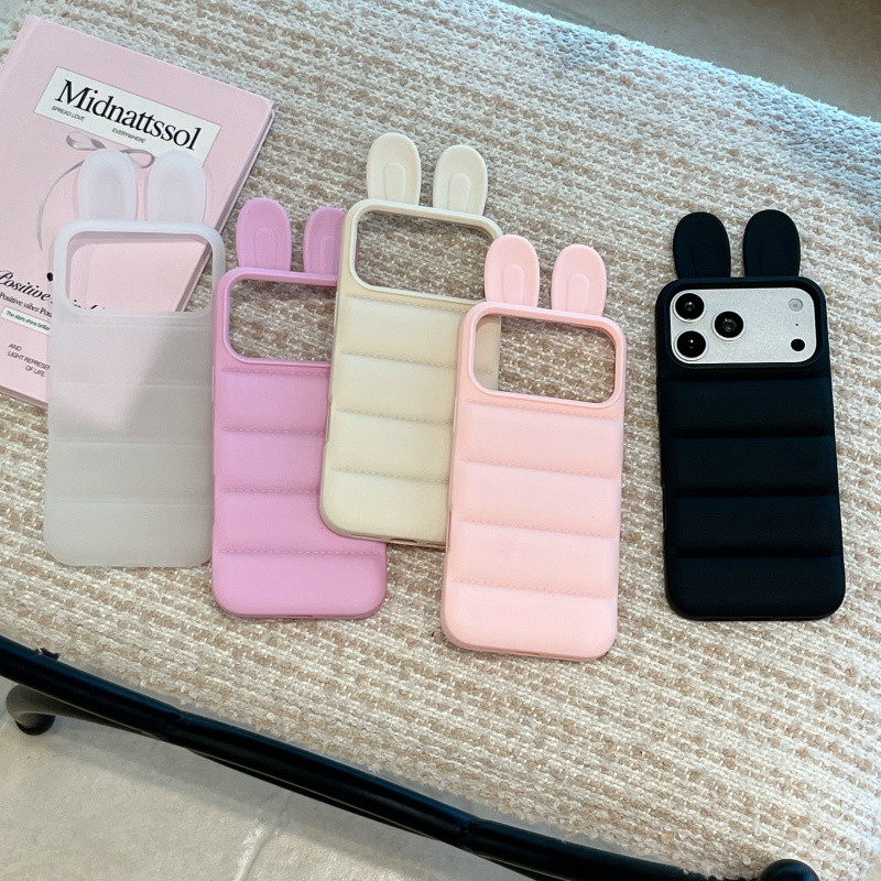3D Bunny Ear Puffer TPU เคสโทรศัพท์สําหรับ iPhone 17 16 15 14 13 Pro Max