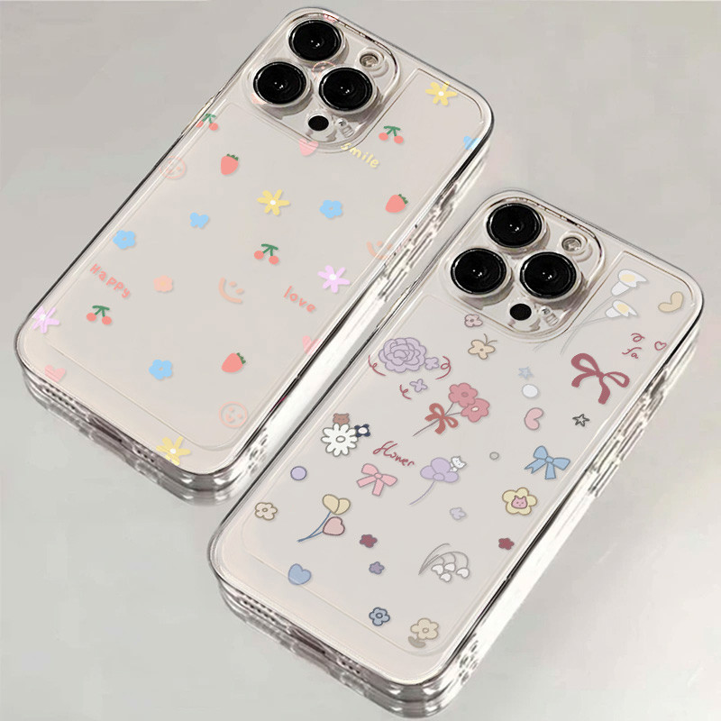 TPU เคส For For iPhone 17 16 15 13 11 12 14 Pro Max 7 8 Plus SE X XR XS Max เคสไอโฟน ดอกไม้ Clear กันกระแทก Space Case