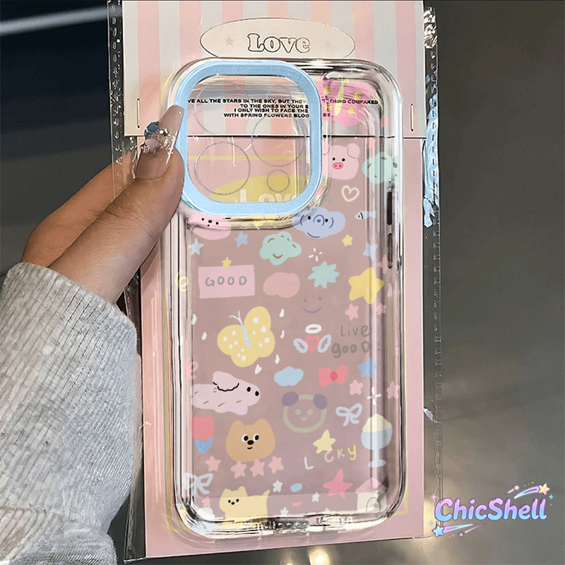 เคสไอโฟน รูปแบบการ์ตูน เคสใส กันกล้อง cho iPhone 11 12 13 14 15 16 ProMax X XR XS Max 7 8Plus-CL