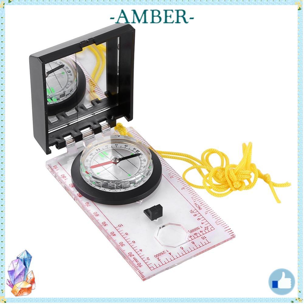 AMBER เข็มทิศนําทาง, พร้อมเข็มทิศแบบพกพาเชือกเส้นเล็ก, ทนทานพร้อมเข็มทิศกระจก Orienteering Camping