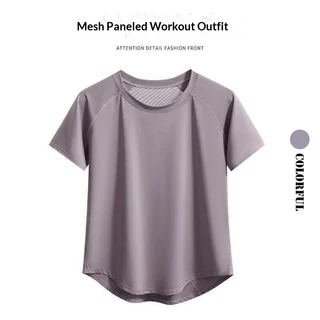 เสื้อยืดแห้งไว EERSHENSHI สำหรับโยคะและออกกำลังกาย งานติดกระชับแบบตาข่าย