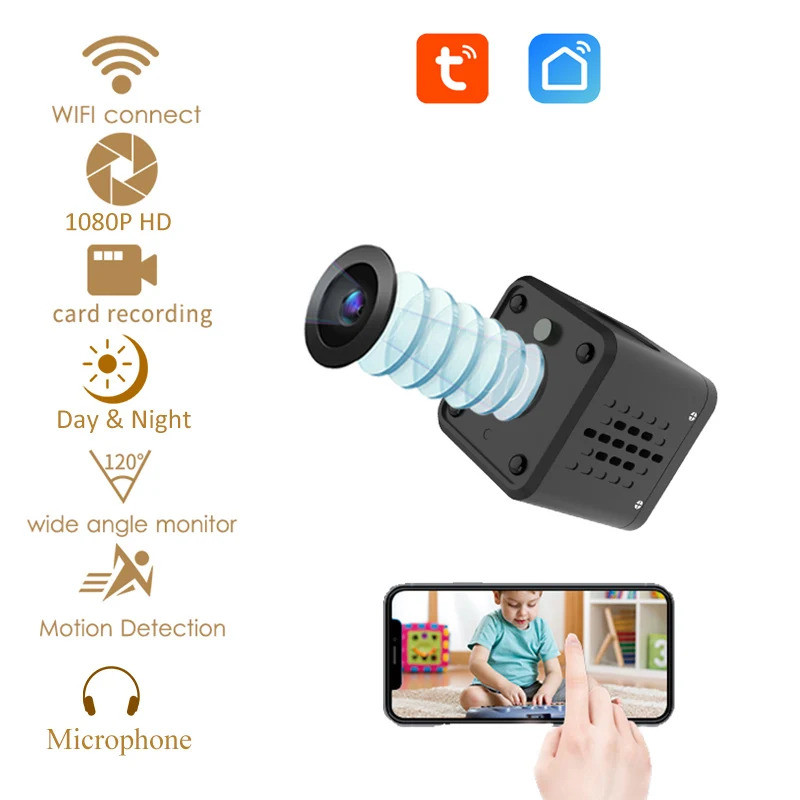 Tuya แบตเตอรี่ขนาดเล็กกล้อง IP WIFI Alexa Google Home Body Nanny Cam Night Vision ไร้สาย Smart Life 