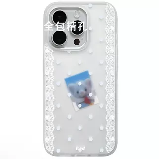 ลูกไม้ขอบป้องกันแป้งลายจุดเหมาะสําหรับ แอปเปิล 17 เคสโทรศัพท์ ไอโฟน16/15/14/13 การ์ตูน 12/11 เคสโทรศัพท์โปร่งใส