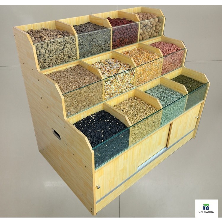 รุ่นใหม่ Bulk Snack Shop Pile Head Display Rack Grains Bulk Food Display Cabinet