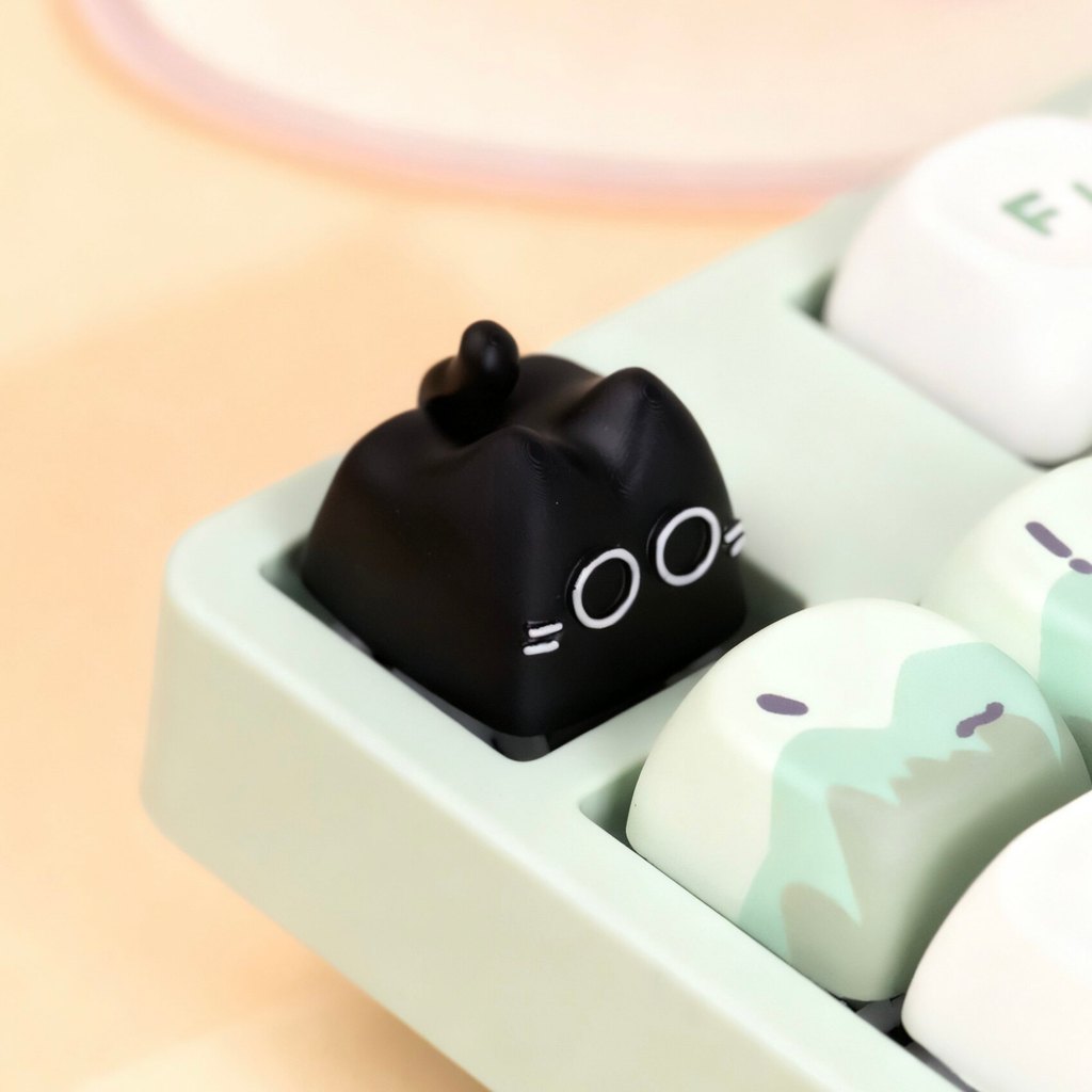 keycap ใส คีย์แคป Stuborn นักเรียน Mystery Master Cat Cat น่ารักน่ารักสนุกคีย์บอร์ดโปร่งแสง Keycap O