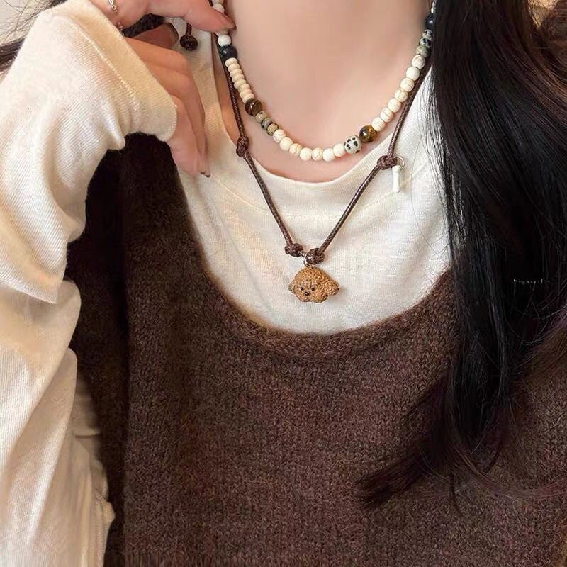 Puppy Retro Clavicle Beaded All-Match จี้ Original Layered Wear Niche สร้อยคอ High-End อุปกรณ์เสริมส