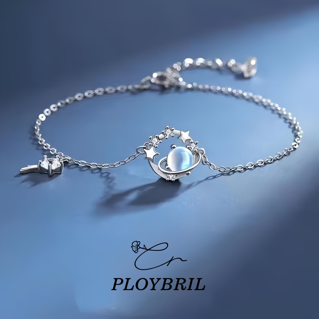 PLOYBRIL  กําไลข้อมือผู้หญิง ประดับด้วยอุกกาบาต หินมูนสโตน และสัญลักษณ์จักรราศี S032