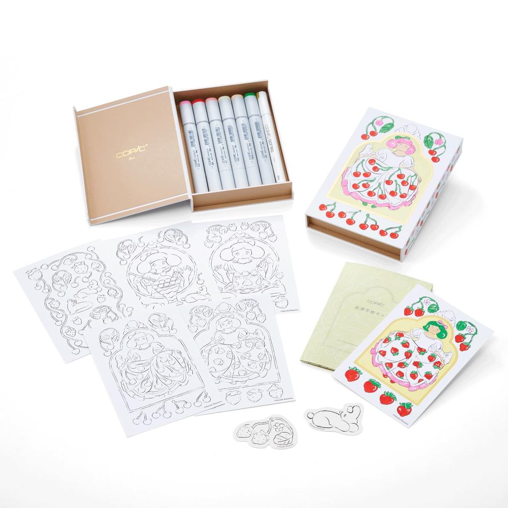 Copic Too Copic Sketch Kit by Heisuke Kitazawa (Omekashi Biyori) with Aclea Postcard Coloring Book I