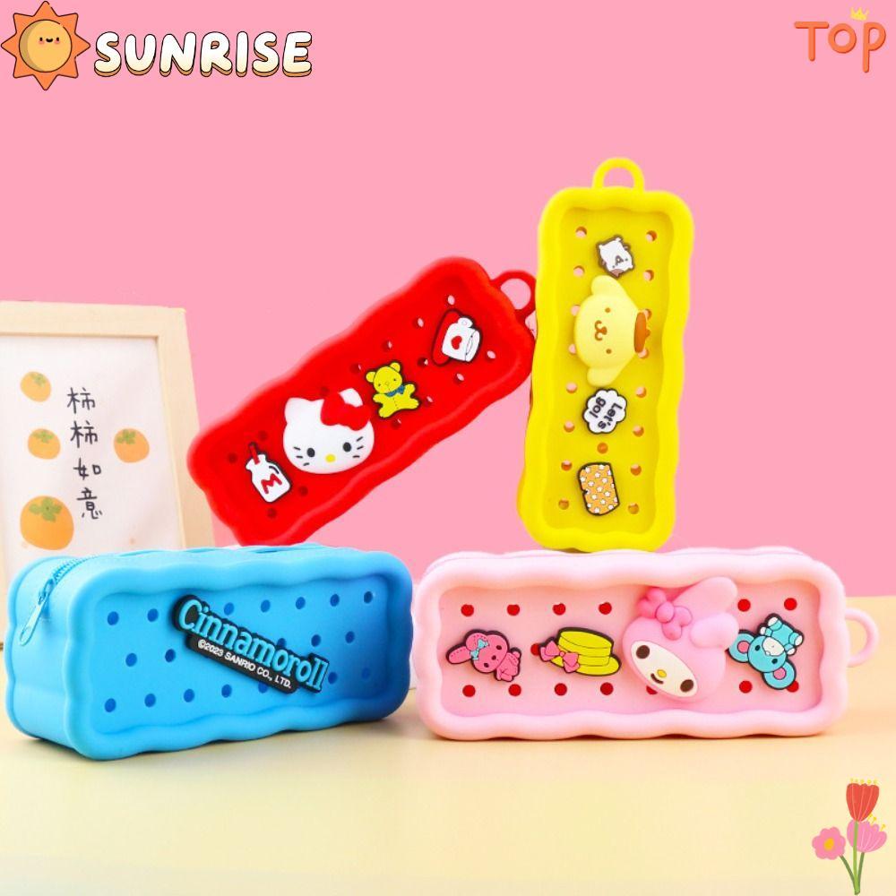 SUNRISE Sanrio Hole Pencil, DIY การ์ตูน Melody Pochacco กระเป๋าดินสอ, อุปกรณ์เครื่องเขียนซิลิโคนหลุม