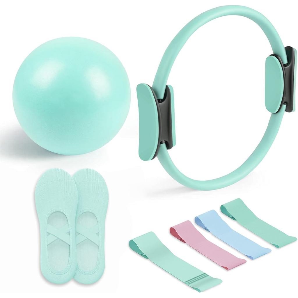 Pilates Essential Kit - อุปกรณ์ออกกําลังกายแบบพกพา - พร้อม Toning Pilates Ring & Long Resistance Ban