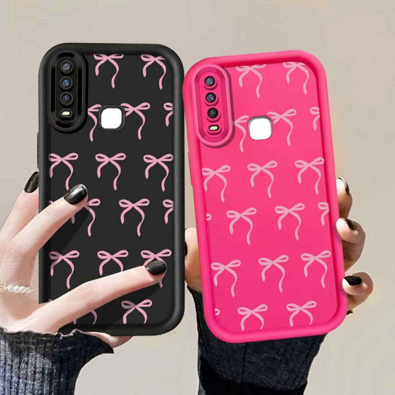 สีชมพูโบว์ปมเคสโทรศัพท์สําหรับVIVO Y17 Y15 Y12 Y12i Y3S 1901 1902 1904 Y7S S1 กันกระแทกนุ่มProtector