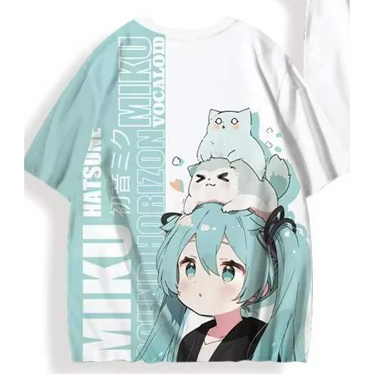 เสื้อยืดกราฟิกฮัตสึเนะ มิกุ การ์ตูนอะนิเมะ แขนสั้นนุ่ม สไตล์ซัมเมอร์