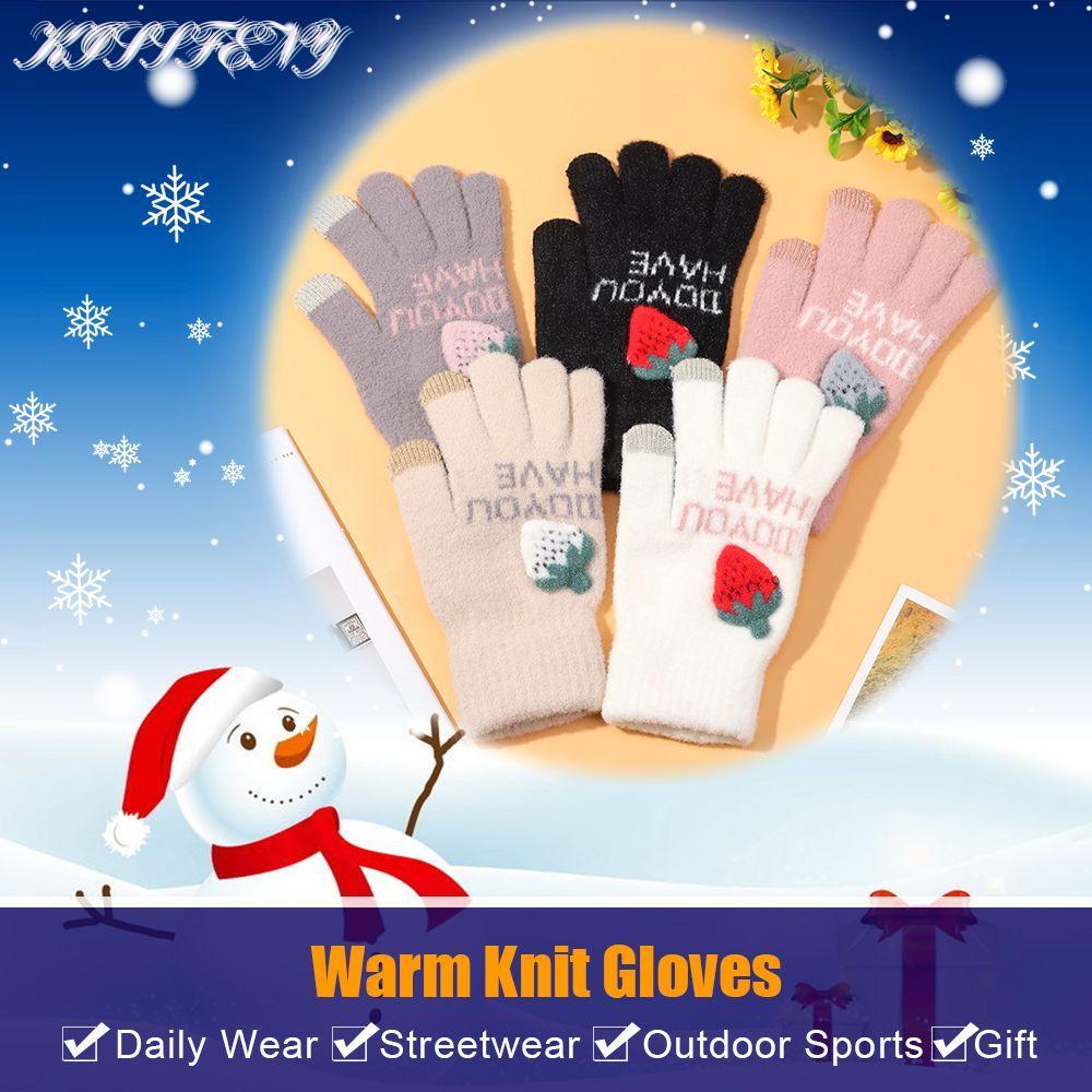 KISSFENY Strawberry Five Fingers หนาผู้หญิงหน้าจอสัมผัส Mittens