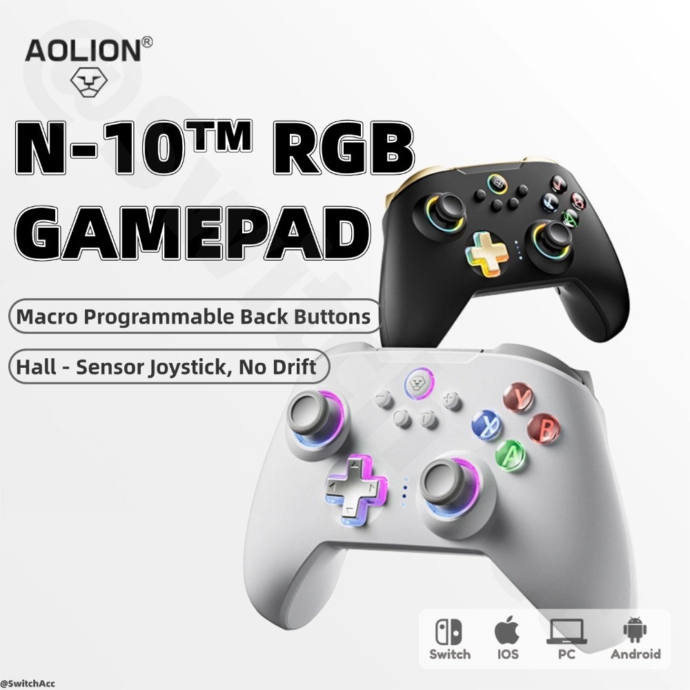AOLION Pro Controller Hall Effect จอยสติ๊กสําหรับ Nintendo Switch/PC/iOS/Android บลูทูธ Macro RGB Ga