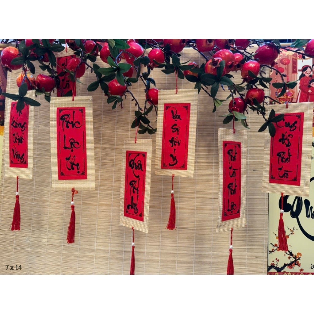 Combo 10 mini tureens พร้อมม่านไม้ไผ่การประดิษฐ์ตัวอักษร KT 7x14 ซม. แขวนพีชแอปริคอท - Tet 2026