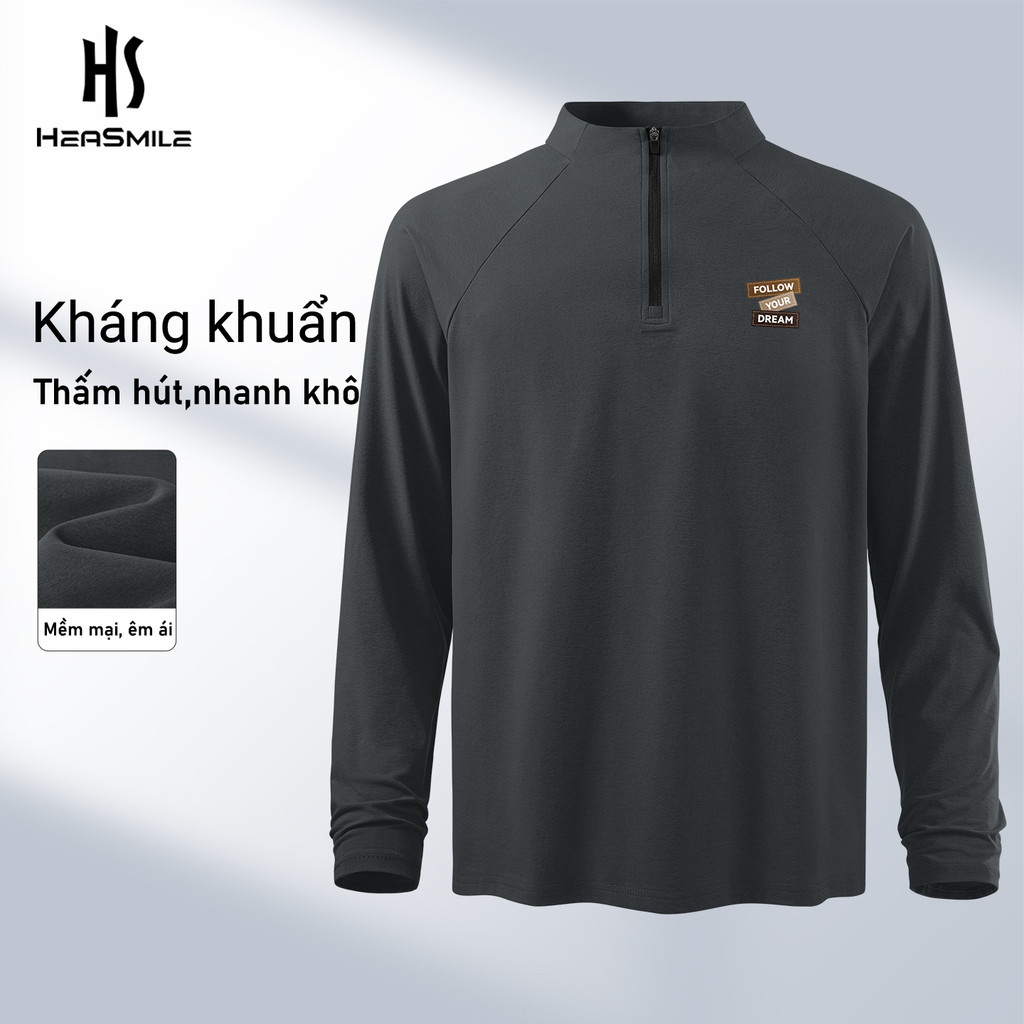 ยิ้ม เสื้อเชิ้ตแขนยาวผู้ชายคอปกครึ่งซิป สปอร์ต น้ําหนักเบา วัสดุระบายอากาศ สําหรับใส่ในชีวิตประจําวั